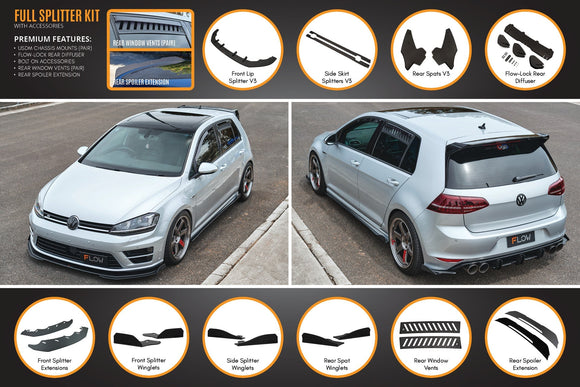 FLOW Designs  MK7 Golf R (USDM) Full Lip Splitter Set - MODE Auto Concepts