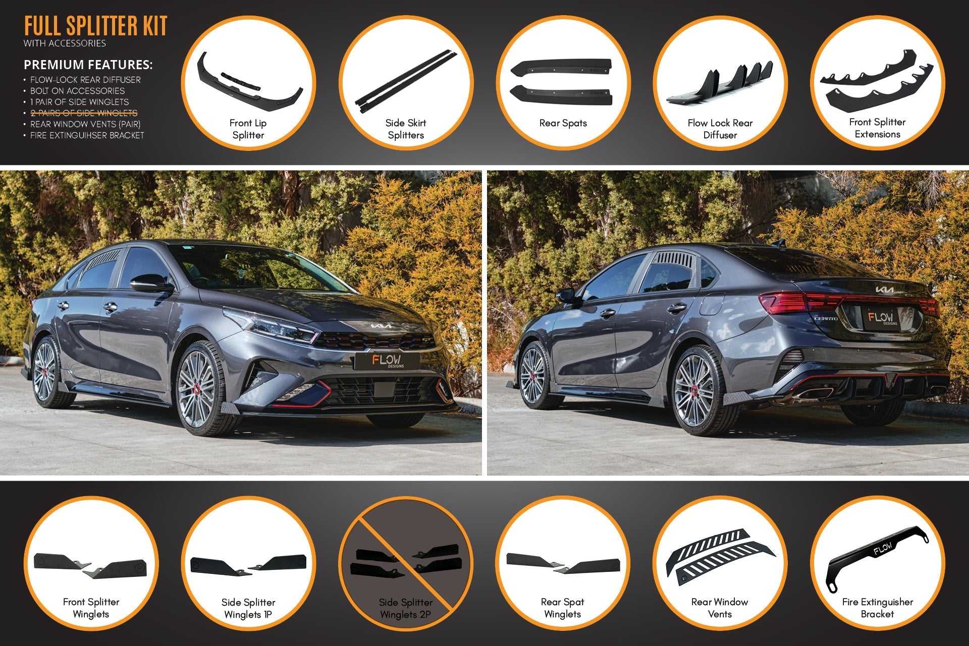 FLOW Designs  Cerato GT Sedan FL Full Lip Splitter Set - MODE Auto Concepts