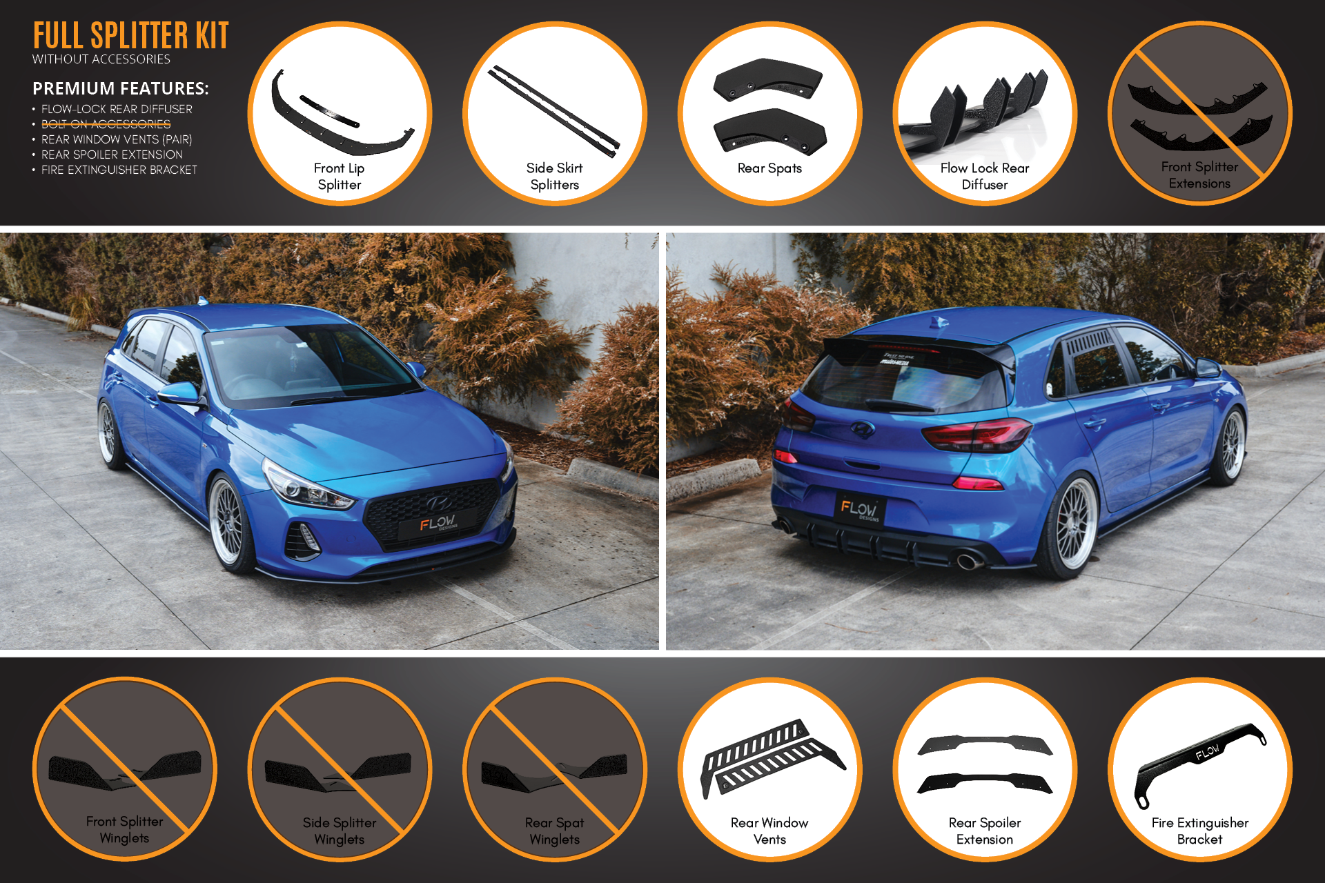 FLOW Designs  i30 SR Hatch (2017-2018) Full Lip Splitter Set - MODE Auto Concepts