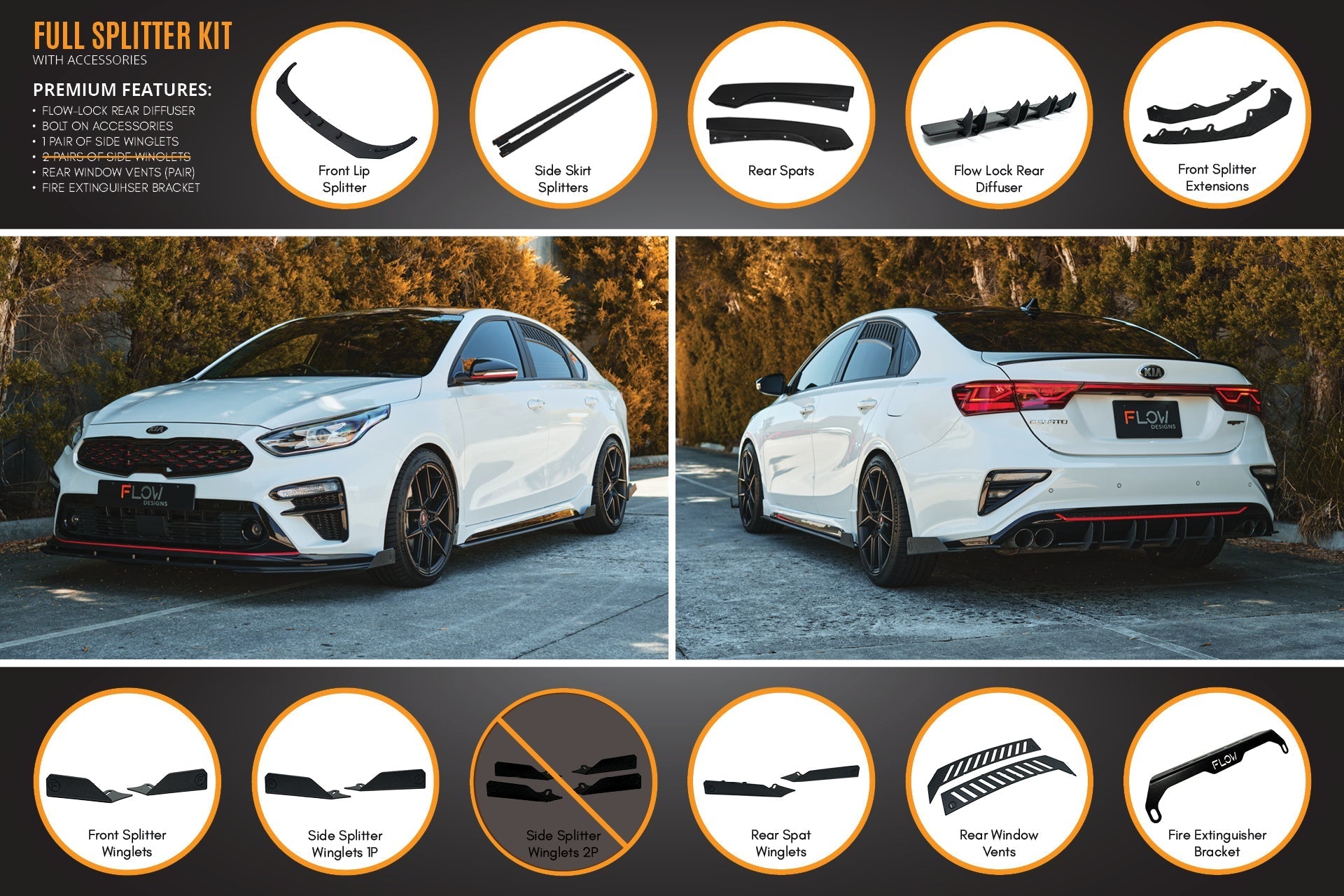 FLOW Designs  Cerato GT Sedan PFL Full Lip Splitter Set - MODE Auto Concepts