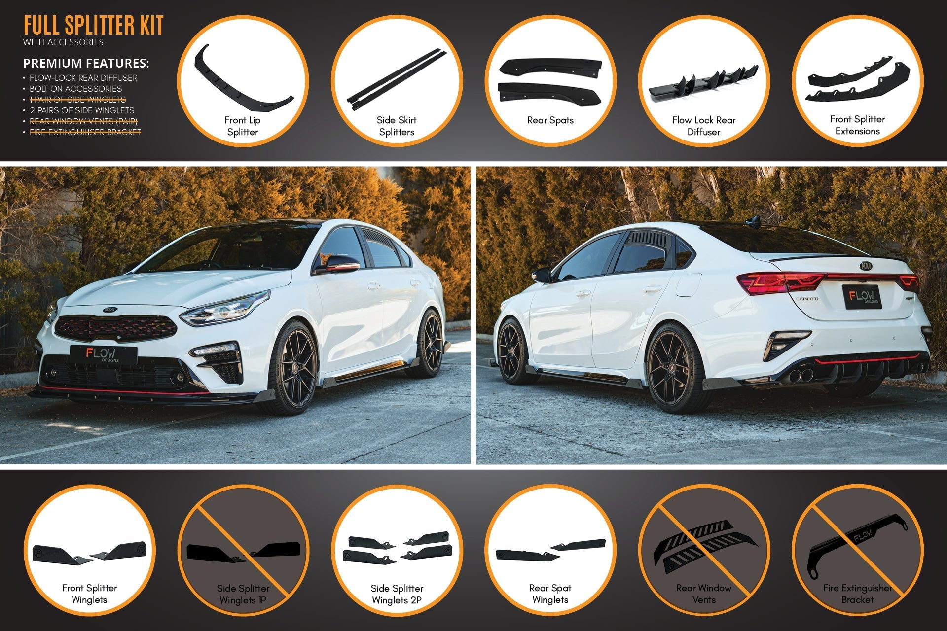 FLOW Designs  Cerato GT Sedan PFL Full Lip Splitter Set - MODE Auto Concepts