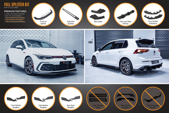 FLOW Designs  MK8 Golf GTI Full Lip Splitter Set - MODE Auto Concepts