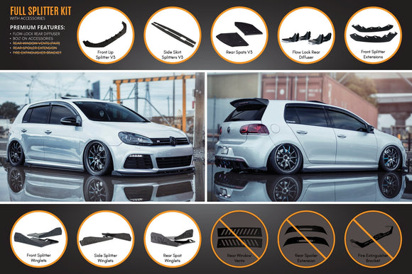 FLOW Designs  MK6 Golf R Full Lip Splitter Set WITHOUT Accessories - MODE Auto Concepts