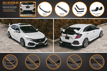 FLOW Designs  FK4/FK7 Civic RS Hatch PFL Full Lip Splitter Set - MODE Auto Concepts