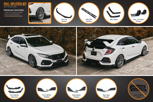 FLOW Designs  FK4/FK7 Civic RS Hatch PFL Full Lip Splitter Set - MODE Auto Concepts
