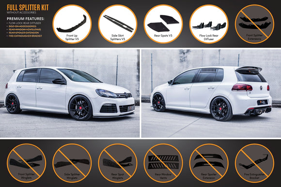 FLOW Designs  MK6 Golf R Full Lip Splitter Set WITHOUT Accessories - MODE Auto Concepts