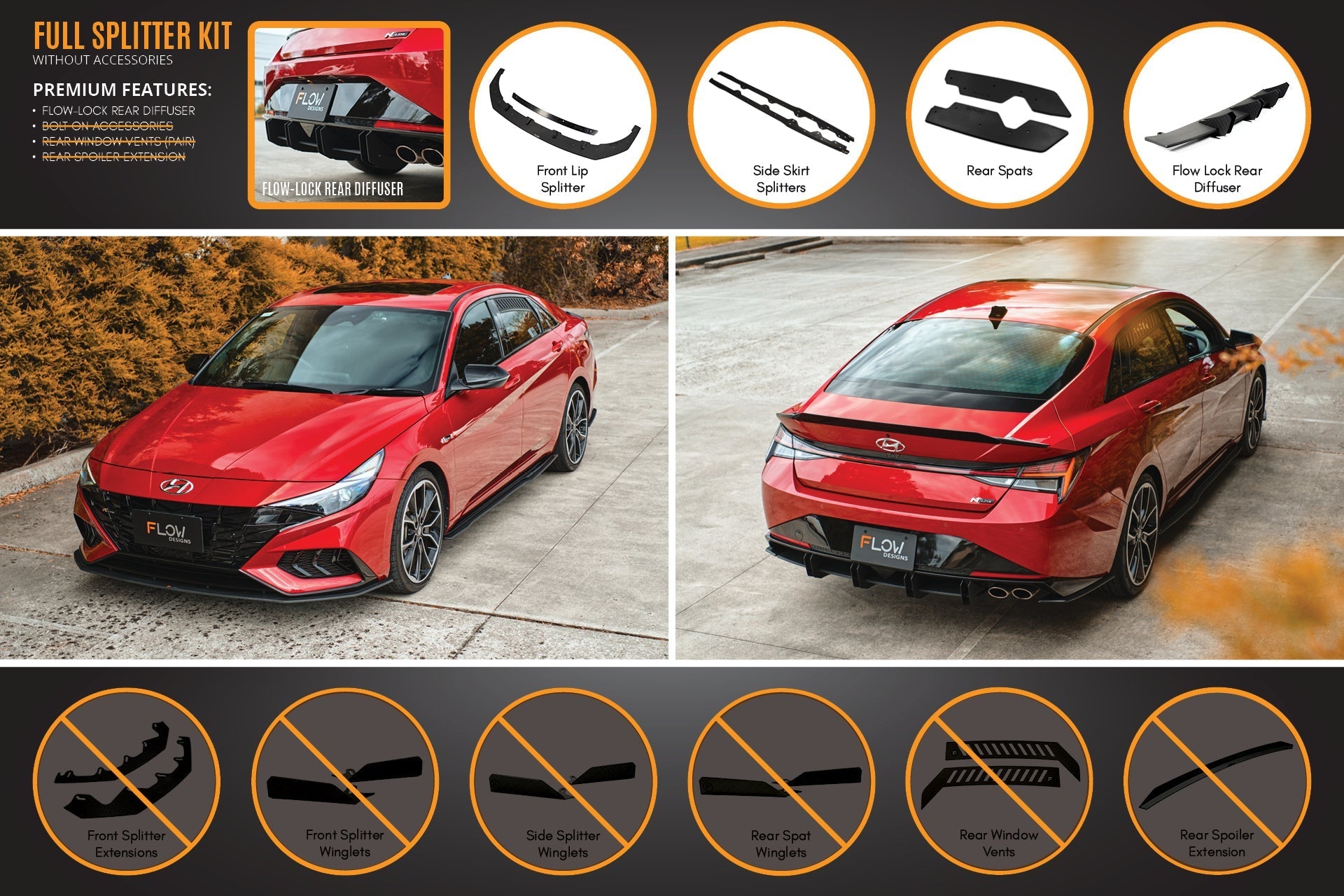 FLOW Designs  CN7 i30 N Line Sedan 2020 - 2022 Full Lip Splitter Set - MODE Auto Concepts