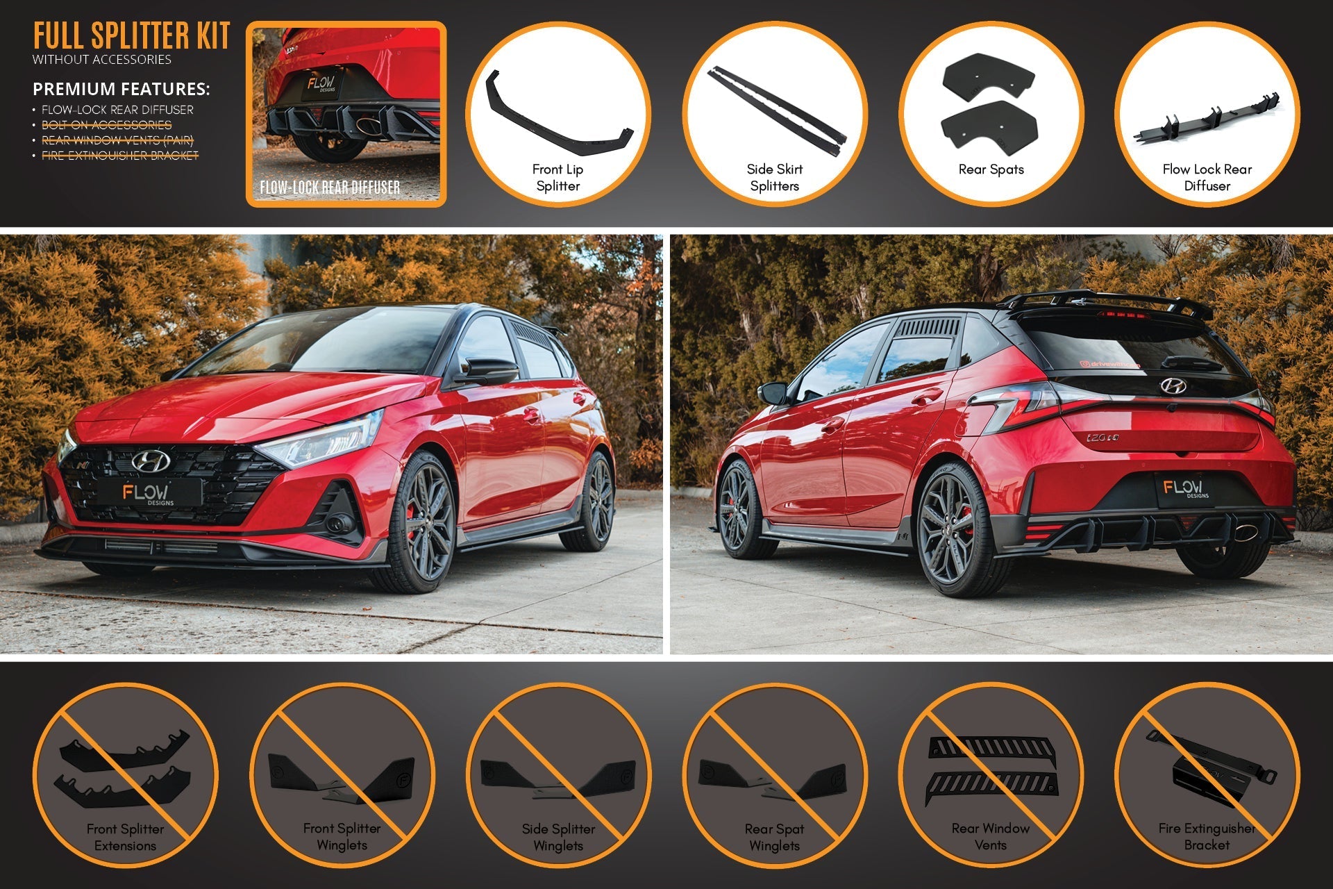 FLOW Designs  i20 N BC3 Pre-Facelift Full Lip Splitter Set - MODE Auto Concepts
