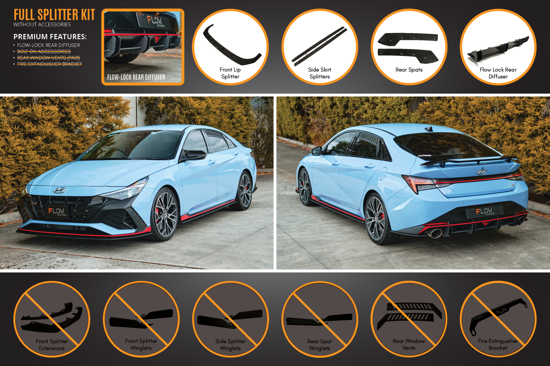 FLOW Designs  CN7 i30N Sedan 2021-2023 Full Lip Splitter Set - MODE Auto Concepts