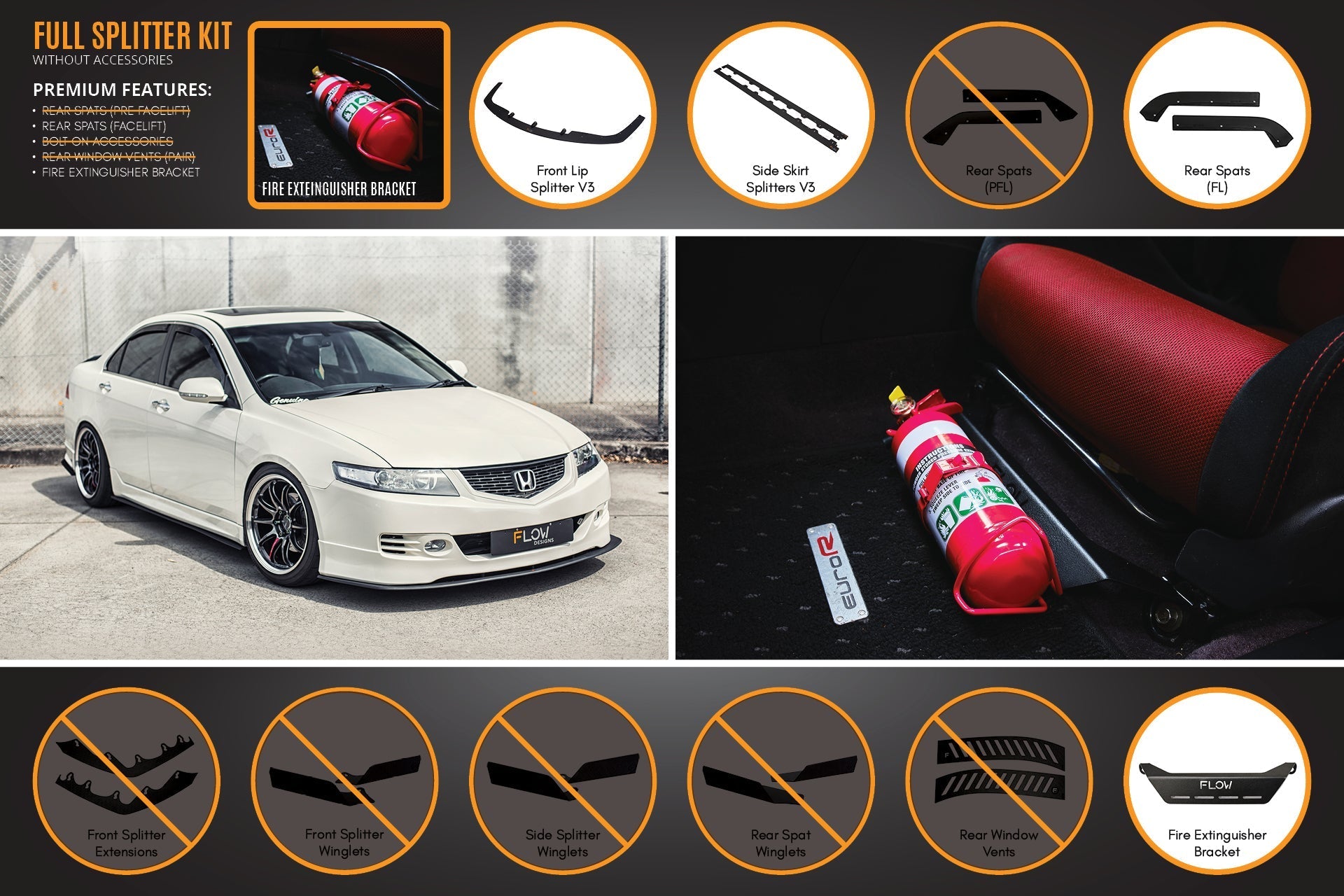 FLOW Designs  Honda Accord Euro PRE-FACELIFT CL7/CL9 Full Lip Splitter Set - MODE Auto Concepts
