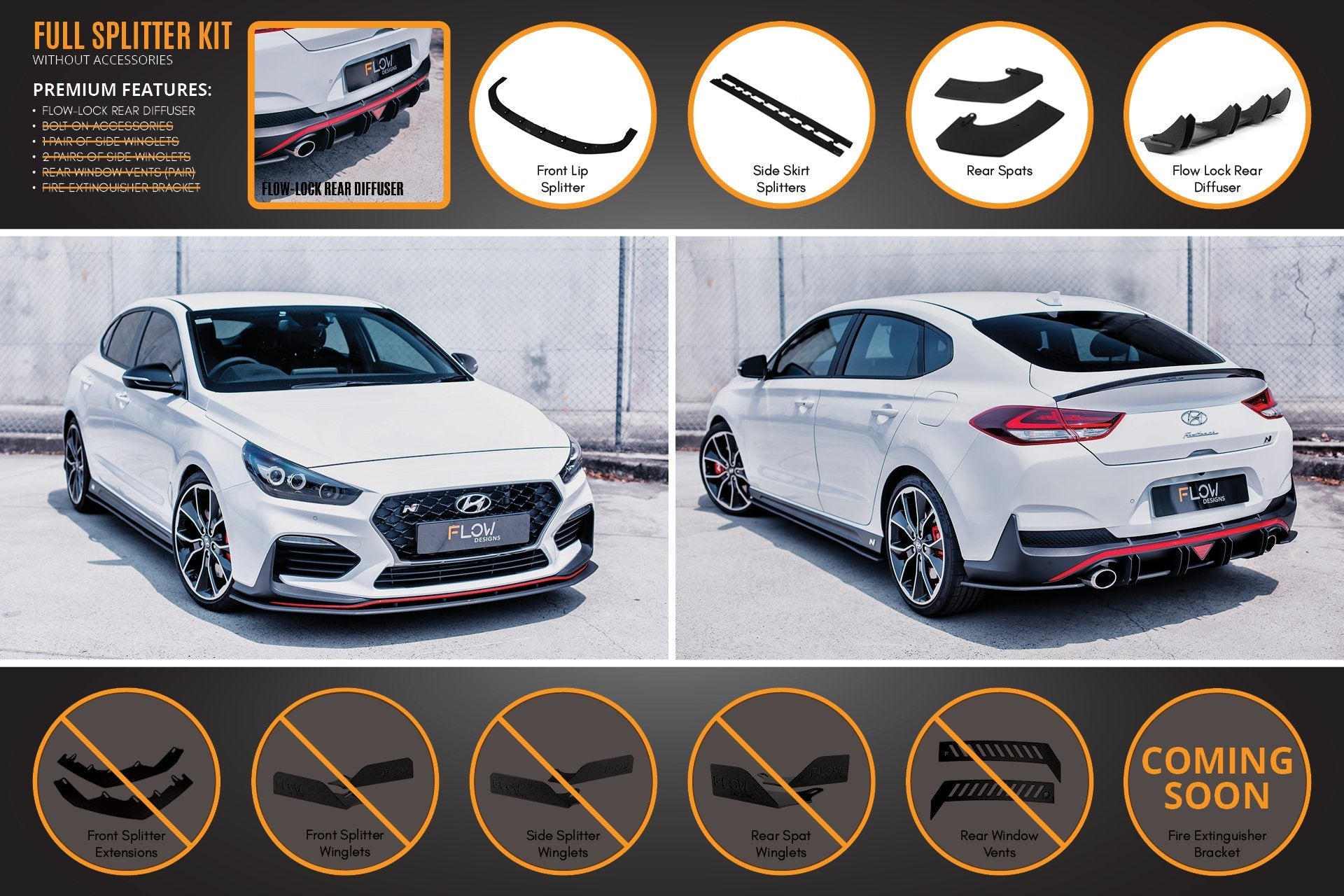 FLOW Designs  i30N Fastback PD Full Lip Splitter Set - MODE Auto Concepts