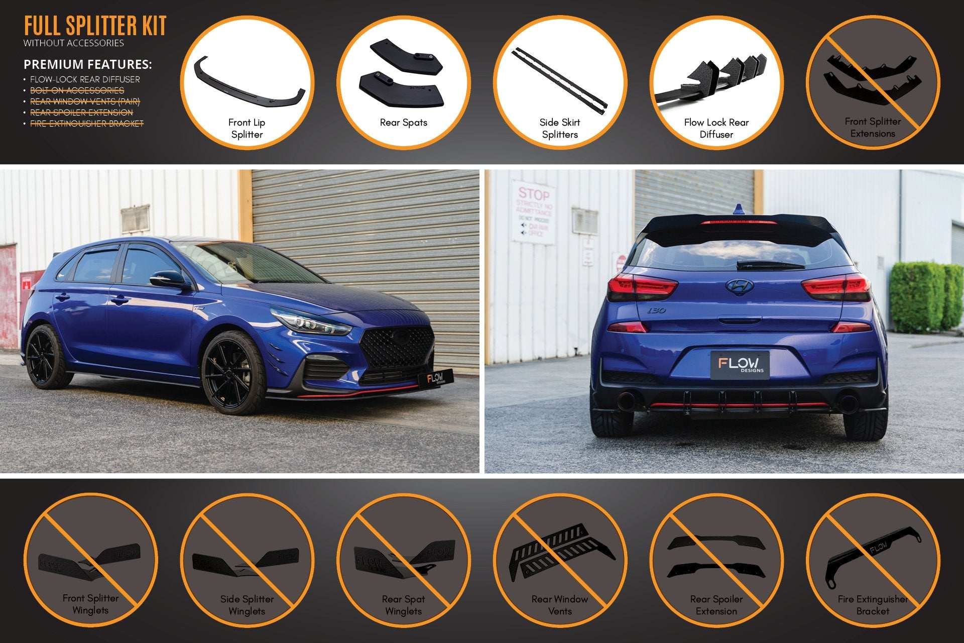 FLOW Designs  i30 N Line Hatch PD (2018-Current) Full Splitter Lip Set - MODE Auto Concepts