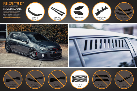 FLOW Designs  MK6 Golf GTI Full Lip Splitter Set - MODE Auto Concepts