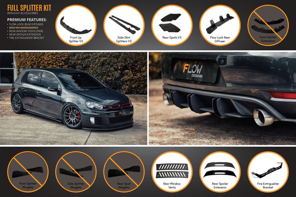 FLOW Designs  MK6 Golf GTI Full Lip Splitter Set - MODE Auto Concepts