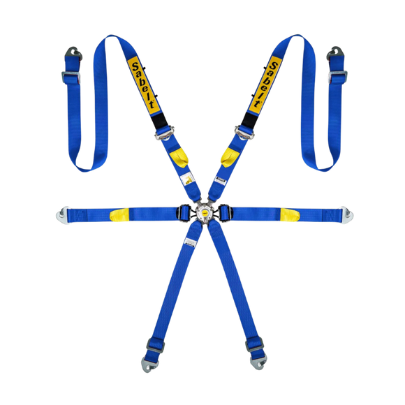 Sabelt 6-Point Alloy Silver Enduro Harness – 2" Shoulder / Lap Belts (Pull-Down) (Blue)