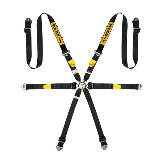 Sabelt 6-Point Alloy Silver Enduro Harness – 2" Shoulder / Lap Belts (Pull-Down)(Black)