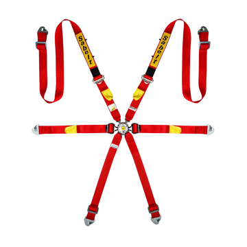 Sabelt 6-Point Alloy Silver Enduro Harness – 2" Shoulder / Lap Belts (Pull-Down) (Red)