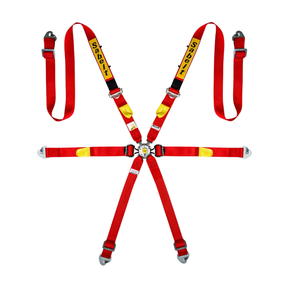 Sabelt 6-Point Alloy Silver Enduro Harness – 2" Shoulder / Lap Belts (Pull-Down) (Red)