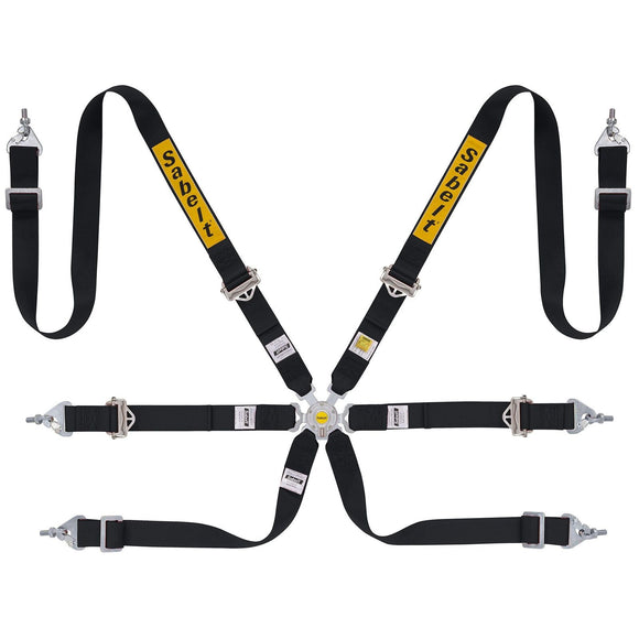 Sabelt 6-Point Steel Harness – 2" Shoulder / Lap Belts (Pull-Up) (Black)
