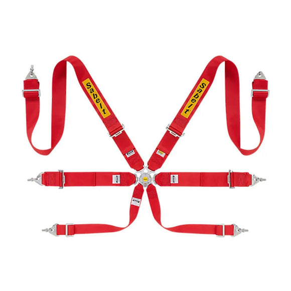 Sabelt 6-Point Steel Harness – 3" Shoulder / Lap Belts (Pull-Up) (Red)