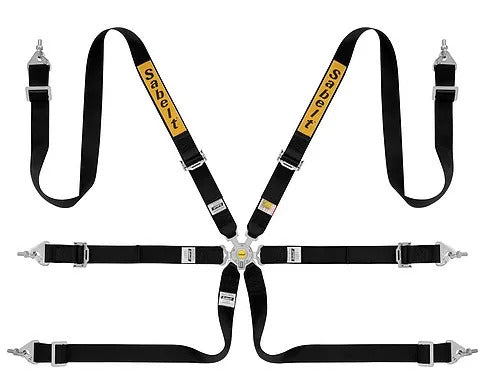Sabelt 6-Point Steel Harness – 2" Shoulder / Lap Belts (Pull-Up) (Black)
