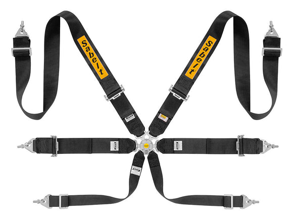 Sabelt 6-Point Steel Harness – 3" Shoulder / Lap Belts (Pull-Up) (Black)