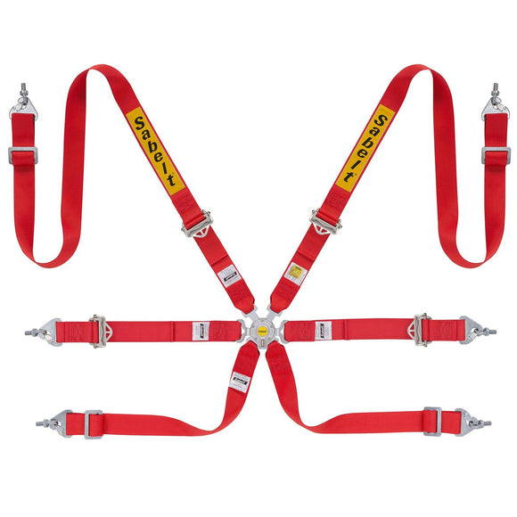 Sabelt 6-Point Steel Harness – 2" Shoulder / Lap Belts (Pull-Up) (Red)