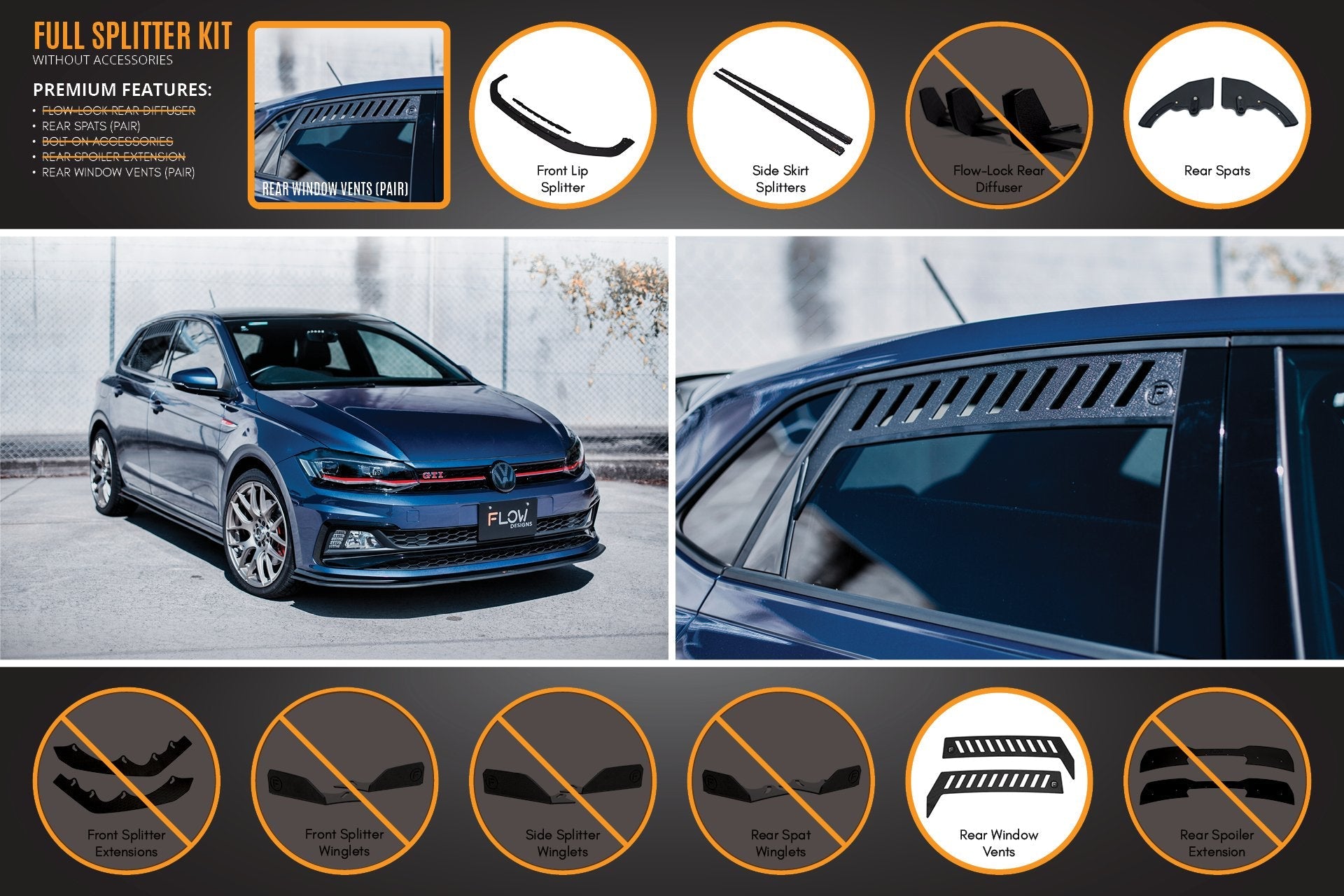 FLOW Designs  AW Polo GTI Full Splitter Set - MODE Auto Concepts