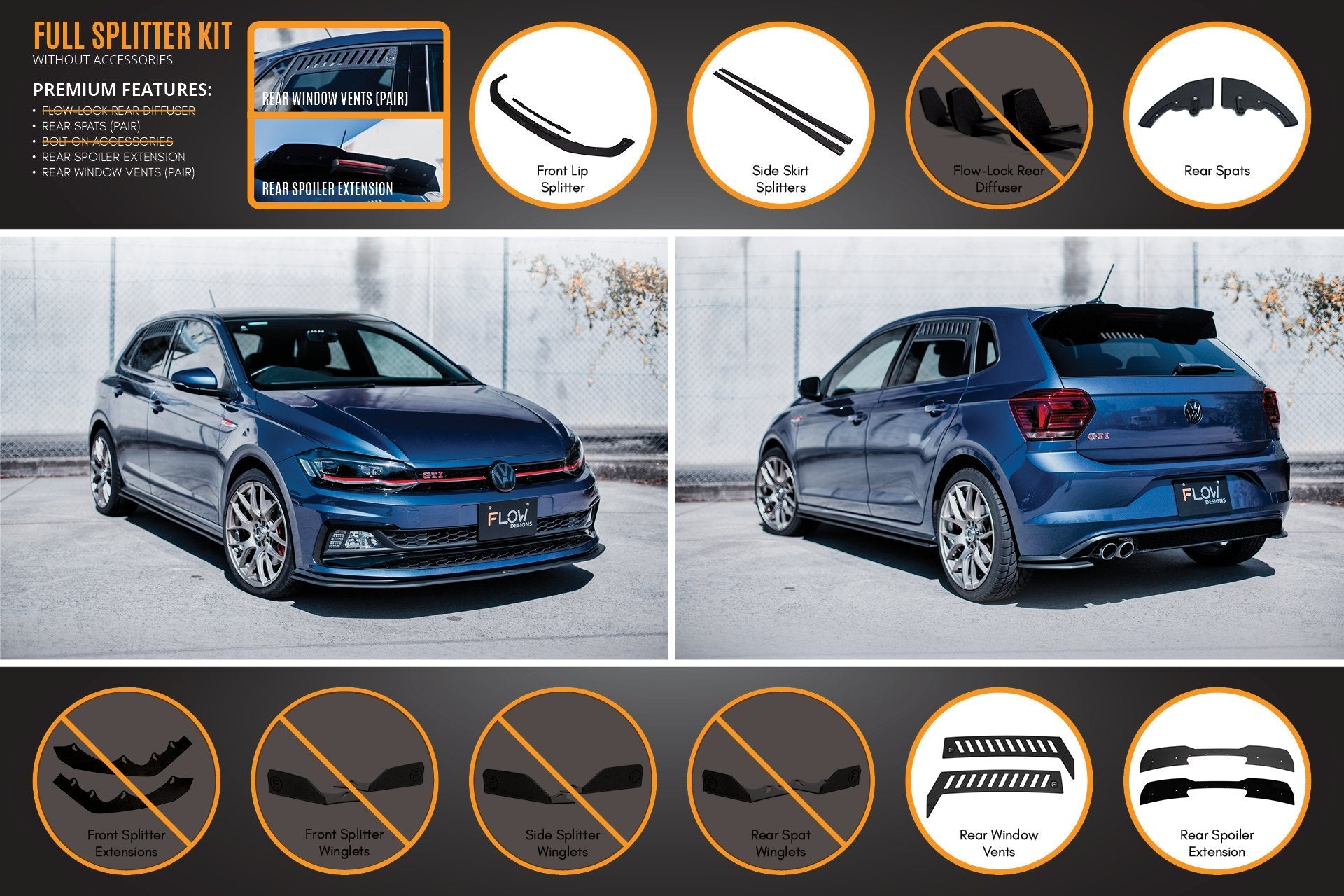 FLOW Designs  AW Polo GTI Full Splitter Set - MODE Auto Concepts