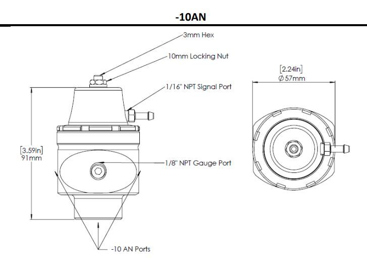 Turbosmart FPR10 Low Pressure Fuel Pressure Regulator AN-10 Black - 0