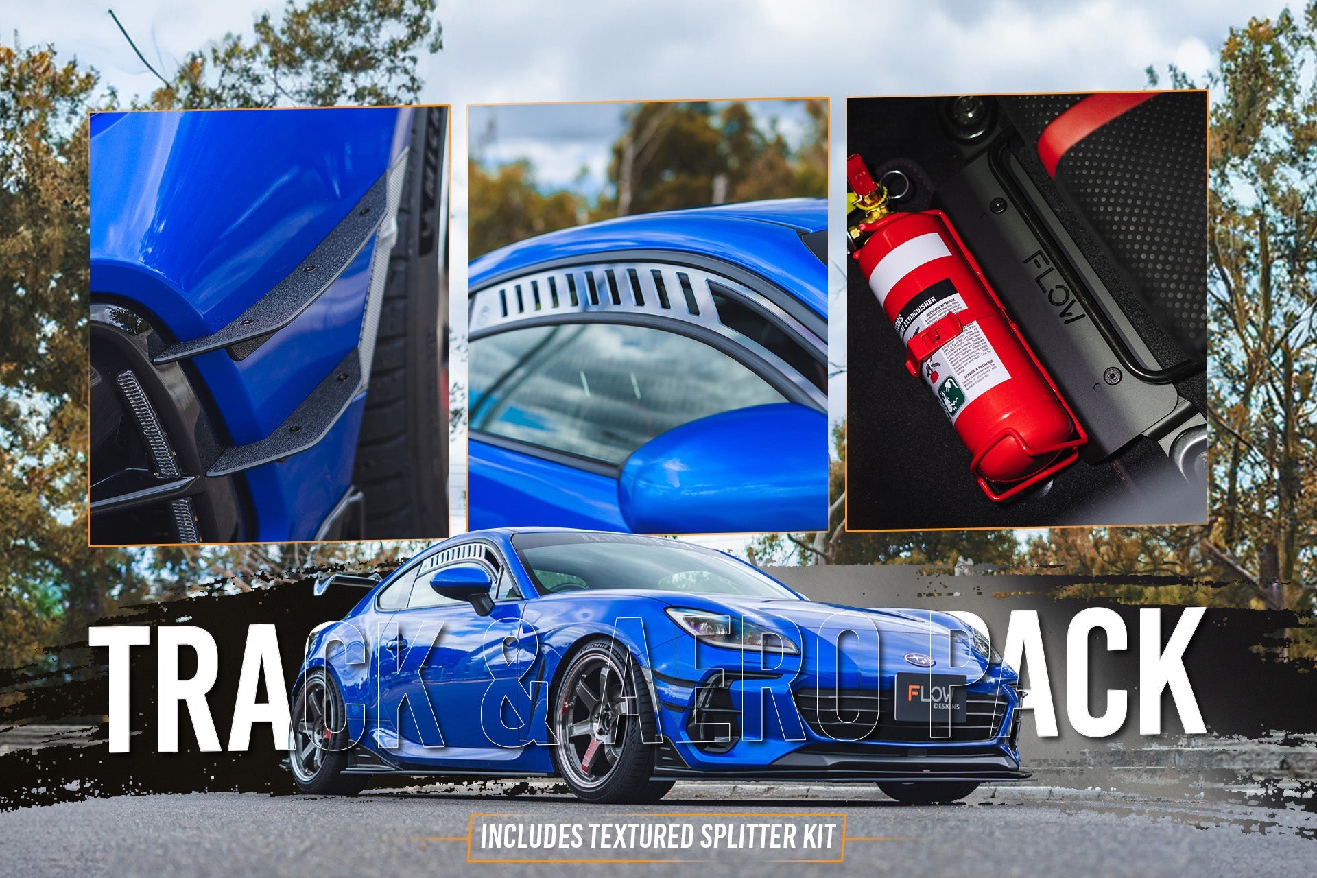 FLOW Designs  ZD8 BRZ STI Full Lip Splitter Set (TEXTURED BLACK) - MODE Auto Concepts