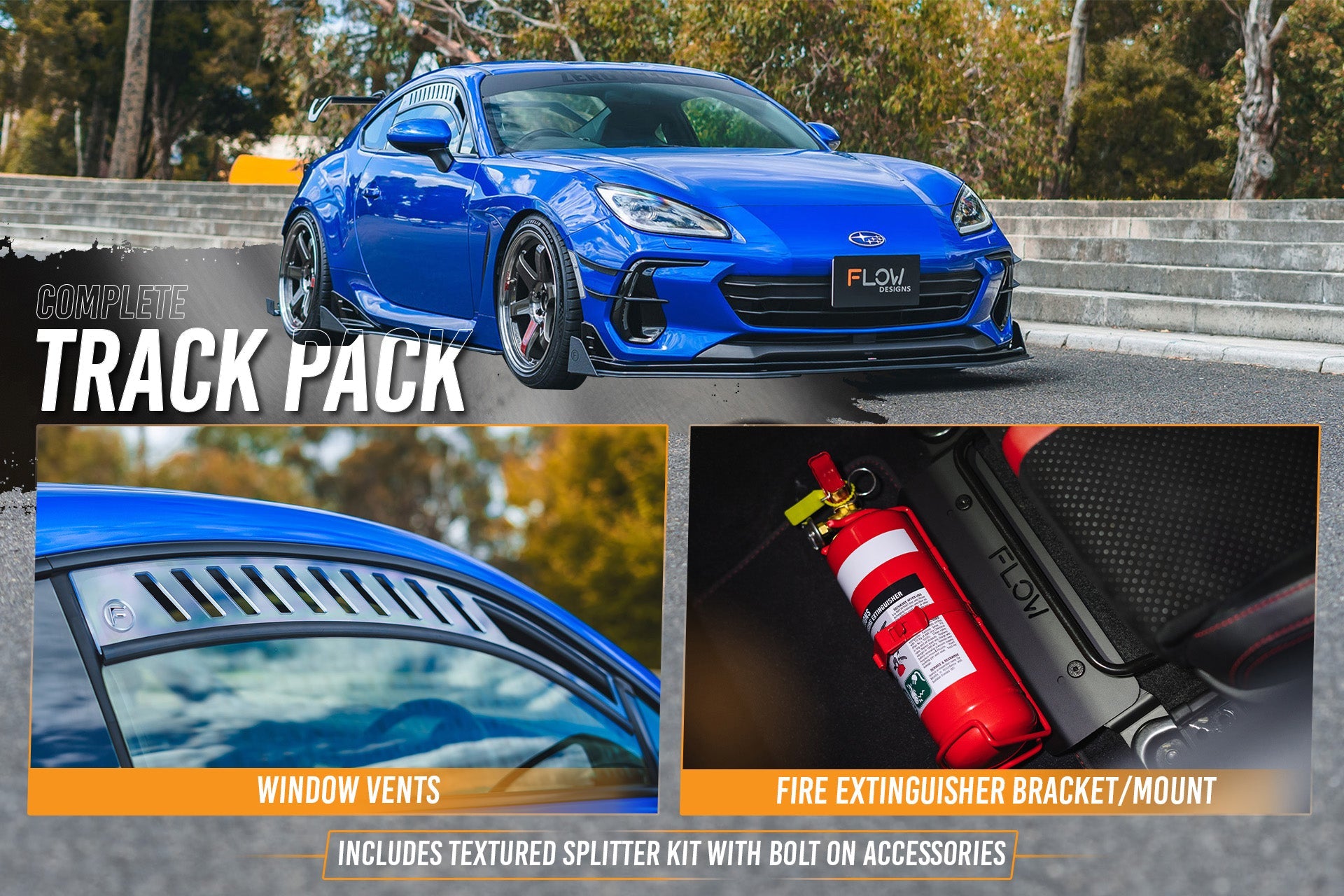 FLOW Designs  ZD8 BRZ STI Full Lip Splitter Set (TEXTURED BLACK) - MODE Auto Concepts