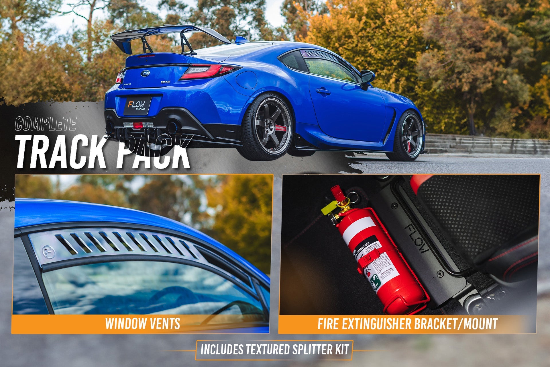 FLOW Designs  ZD8 BRZ STI Full Lip Splitter Set (TEXTURED BLACK) - MODE Auto Concepts