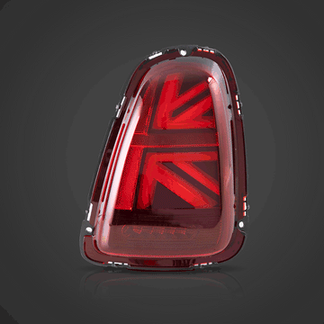 Luminosa Union Jack Style LED Tail Light Red w. Black Trim for MINI Cooper S JCW R56 R57 R58 R59 Hatch - MODE Auto Concepts
