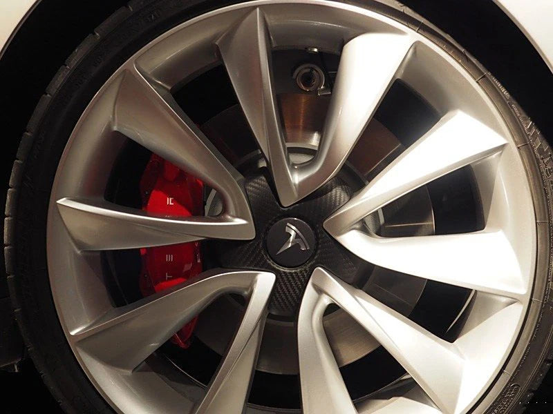 Emblex Tesla Style Black and Silver Wheel Centre Caps Hammer Emblem for Tesla Model S 3 X Y - 0