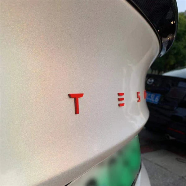 Emblex Tesla Style Gloss Red Rear Badge T-E-S-L-A Lettering for Tesla Model S 3 X Y - 0