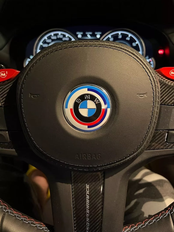 Exon BMW 50th Anniversary Style Stealth Steering Wheel Badge Emblem for BMW 1 2 3 4 5 6 7 8-Series 1M M2 M3 M4 M5 M6 M8 - MODE Auto Concepts