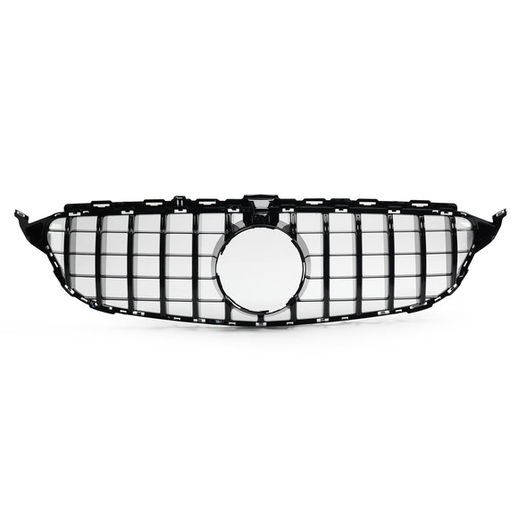 Exon Gloss Black w. Chrome Strip Panamericana GT Style Grille for Mercedes Benz C-Class & C43 AMG (W205) (15-21) - MODE Auto Concepts