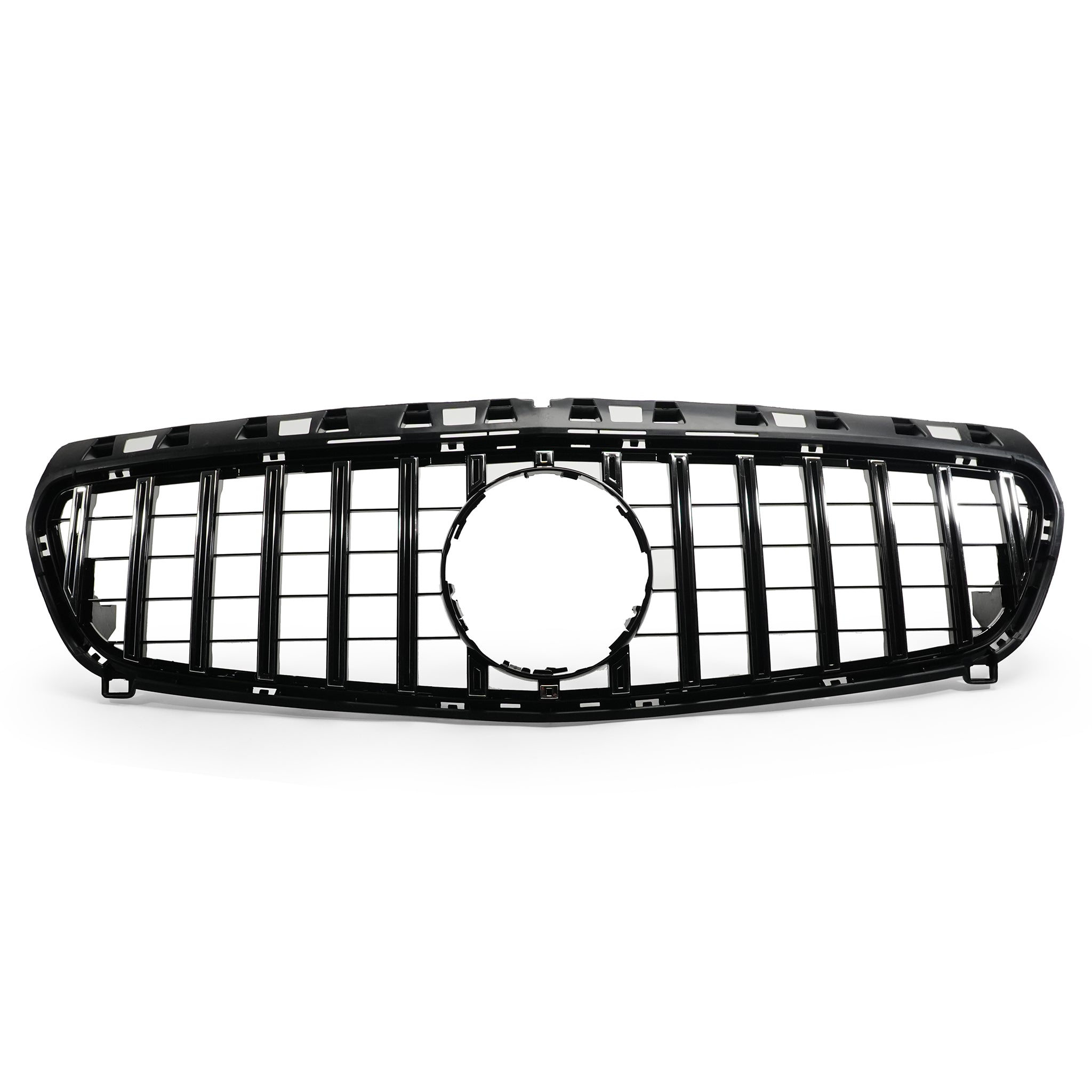 Exon Gloss Black w. Chrome Strip Panamericana GT Style Grille for Mercedes Benz A-Class & A45 AMG W176 Pre-Facelift (12-15)