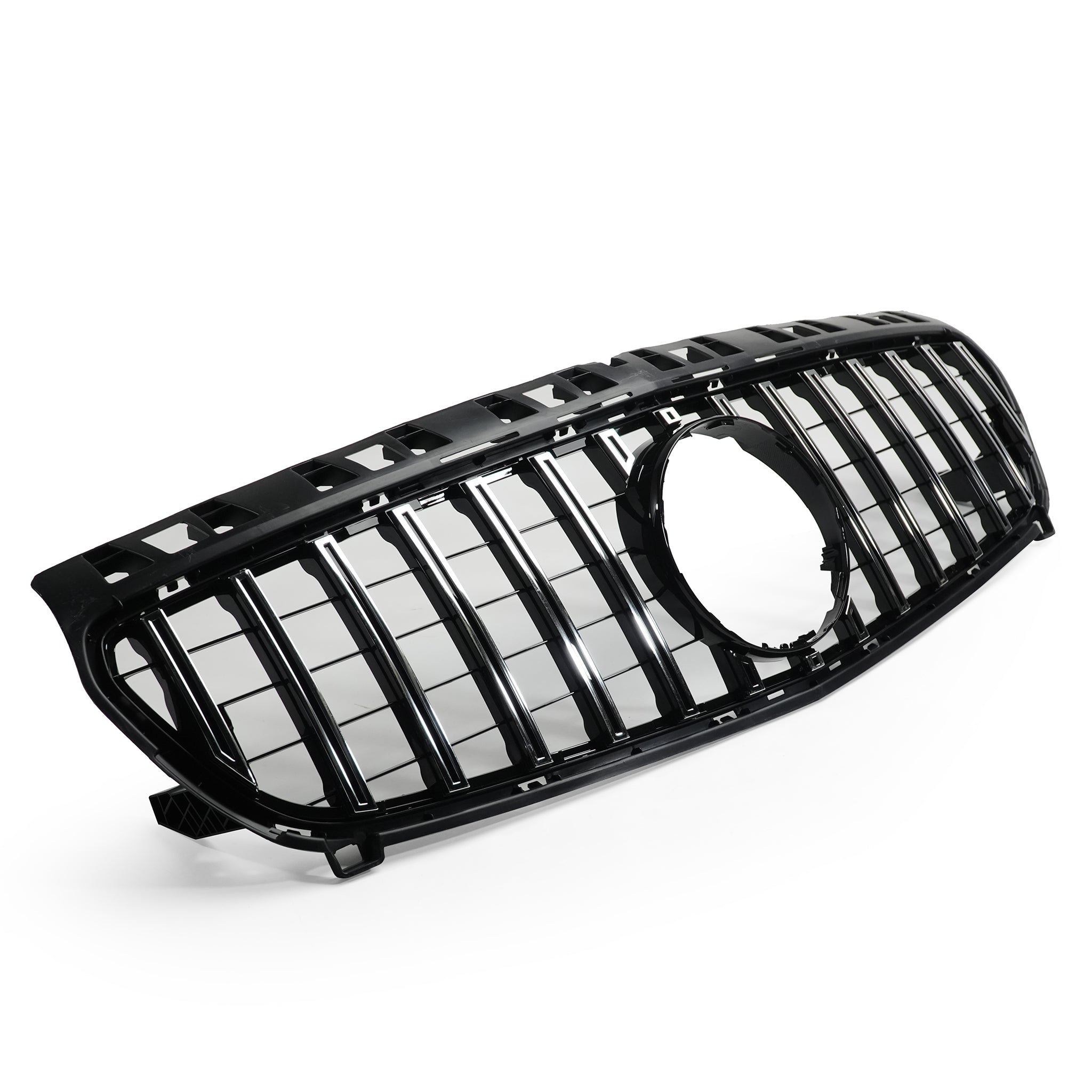 Exon Gloss Black w. Chrome Strip Panamericana GT Style Grille for Mercedes Benz A-Class & A45 AMG W176 Pre-Facelift (12-15)