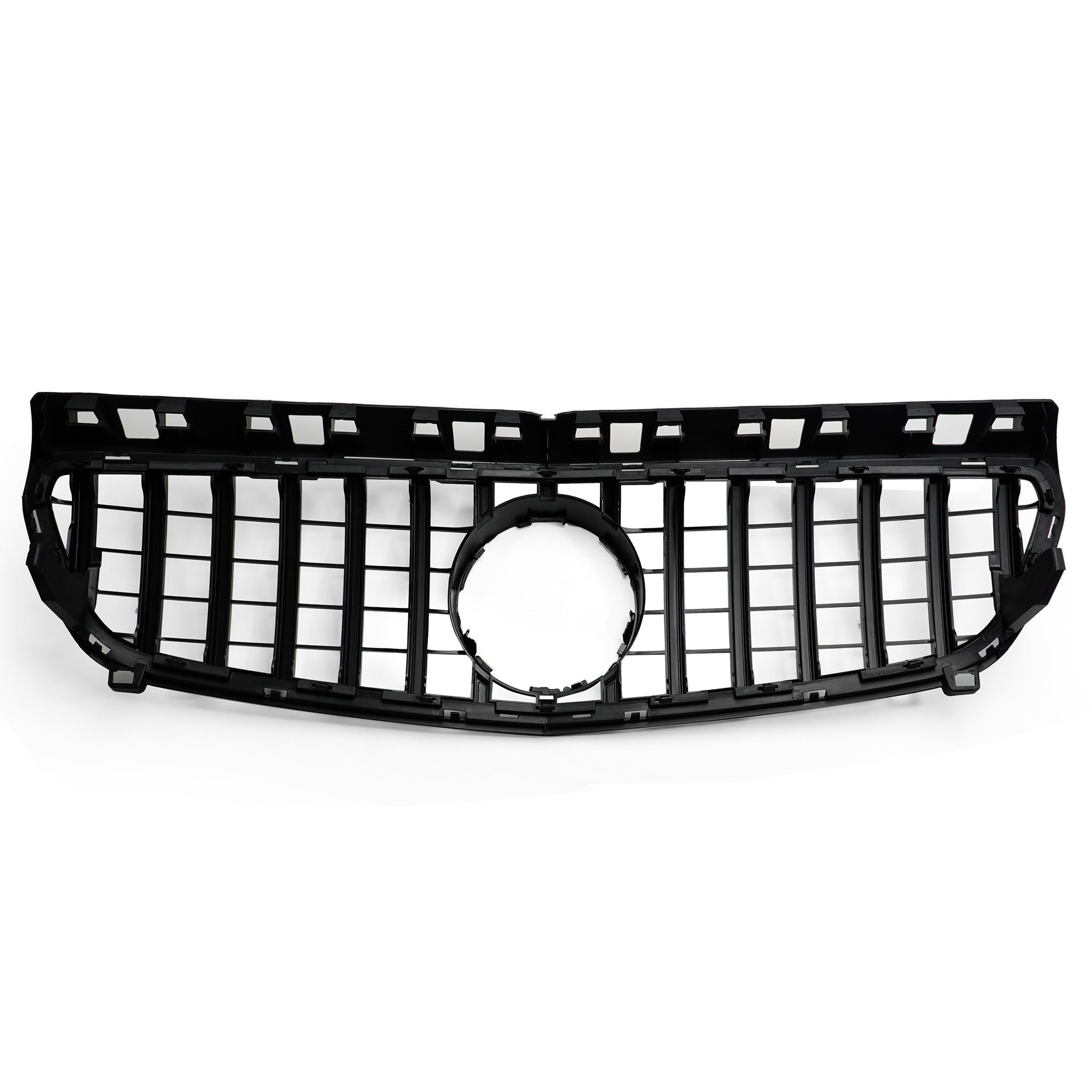 Exon Gloss Black w. Chrome Strip Panamericana GT Style Grille for Mercedes Benz A-Class & A45 AMG W176 Pre-Facelift (12-15)