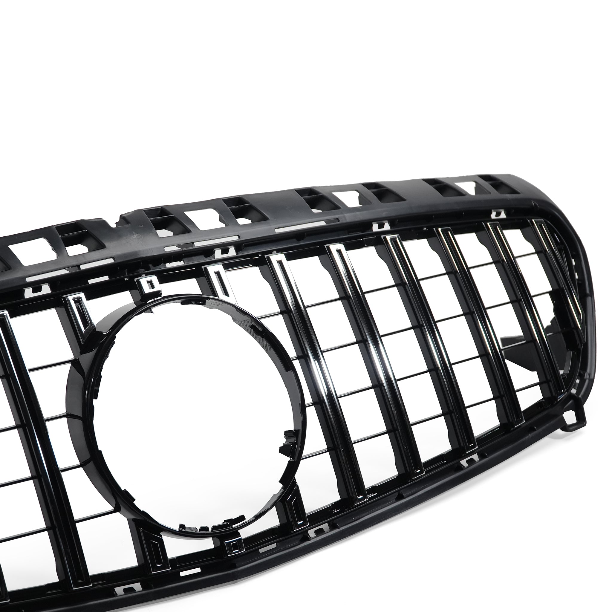 Exon Gloss Black w. Chrome Strip Panamericana GT Style Grille for Mercedes Benz A-Class & A45 AMG W176 Pre-Facelift (12-15)