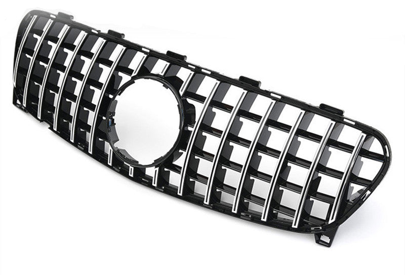 Exon Gloss Black w. Chrome Strip Panamericana GT Style Grille for Mercedes Benz GLA-Class & GLA45 AMG X156 Facelift (17-19)