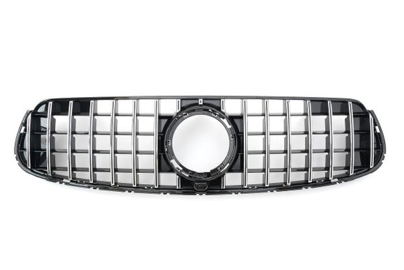 Exon Gloss Black w. Chrome Strip Panamericana GT Style Grille for Mercedes Benz GLC-Class & GLC43 GLC63 AMG X253 C253 Facelift (20-22) - MODE Auto Concepts
