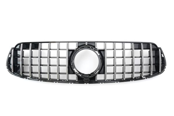 Exon Gloss Black w. Chrome Strip Panamericana GT Style Grille for Mercedes Benz GLC-Class & GLC43 GLC63 AMG X253 C253 Facelift (20-22)