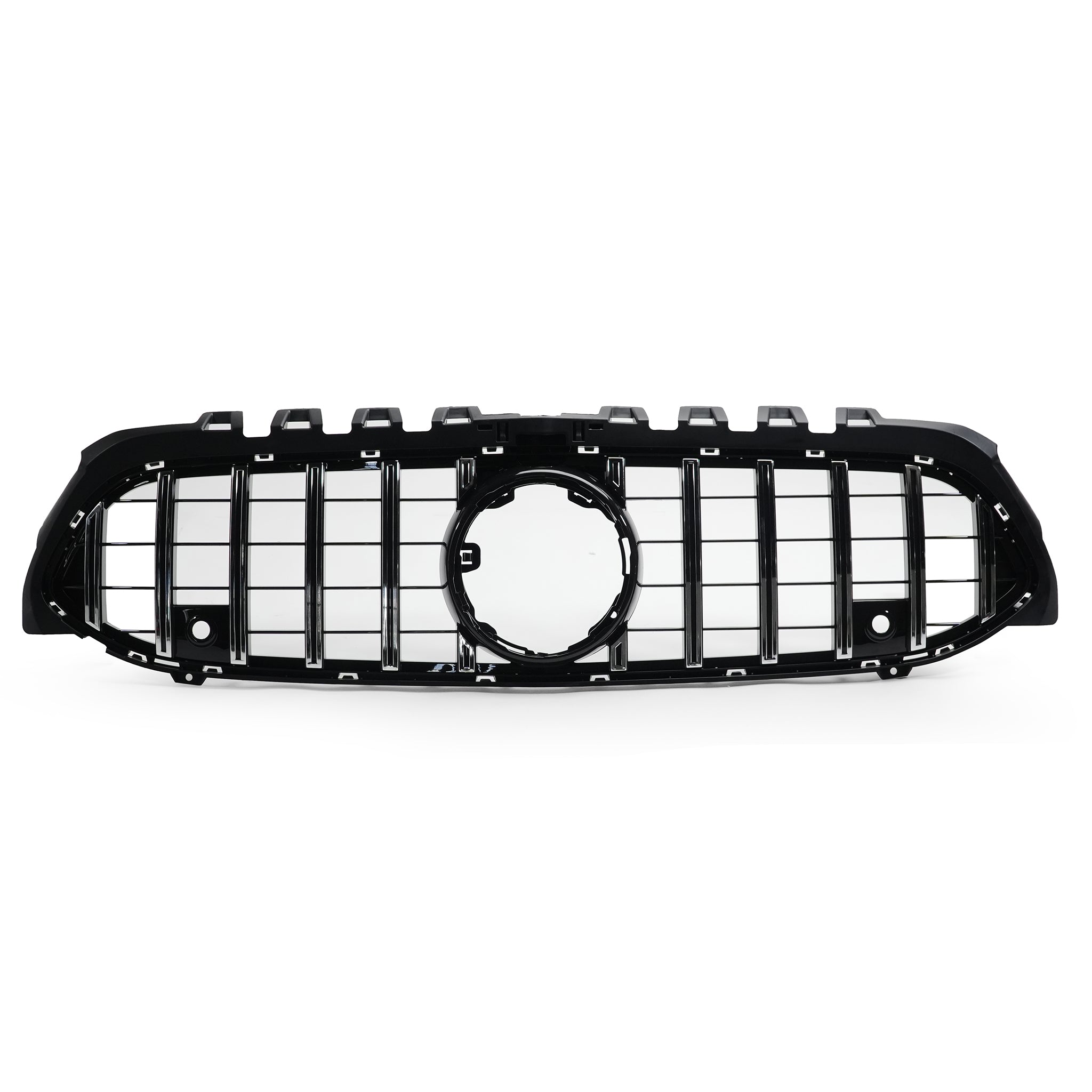 Exon Gloss Black w. Chrome Strip Panamericana GT Style Grille for Mercedes Benz A-Class & A35 AMG W177 (18+) - 0