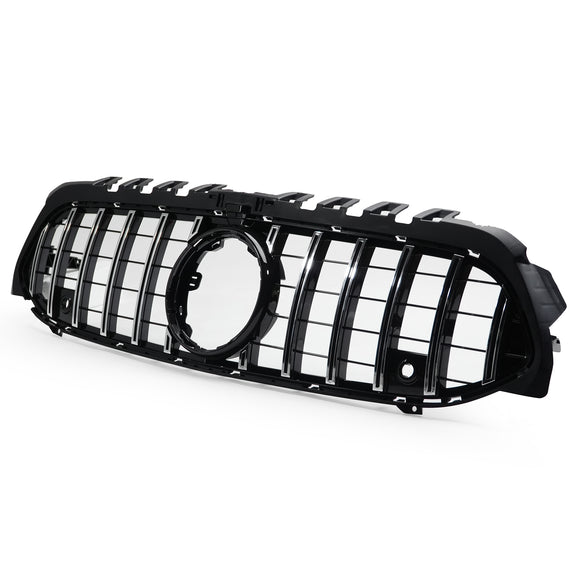 Exon Gloss Black w. Chrome Strip Panamericana GT Style Grille for Mercedes Benz A-Class & A35 AMG W177 (18-23) - MODE Auto Concepts