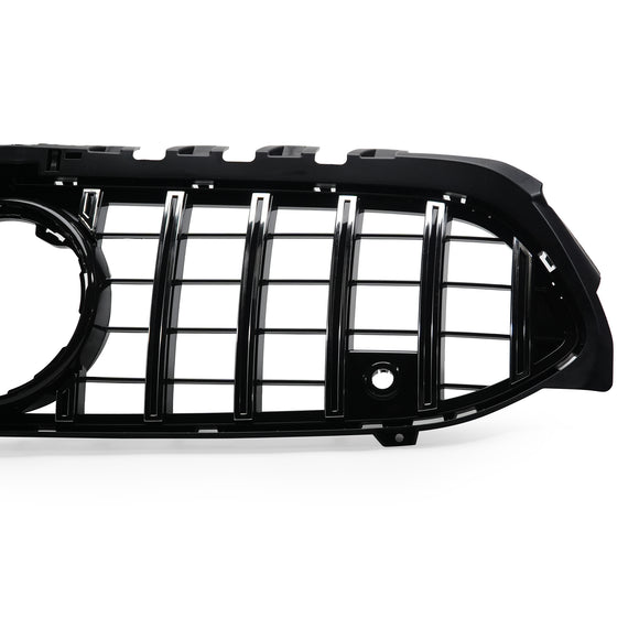 Exon Gloss Black w. Chrome Strip Panamericana GT Style Grille for Mercedes Benz A-Class & A35 AMG W177 (18-23) - MODE Auto Concepts