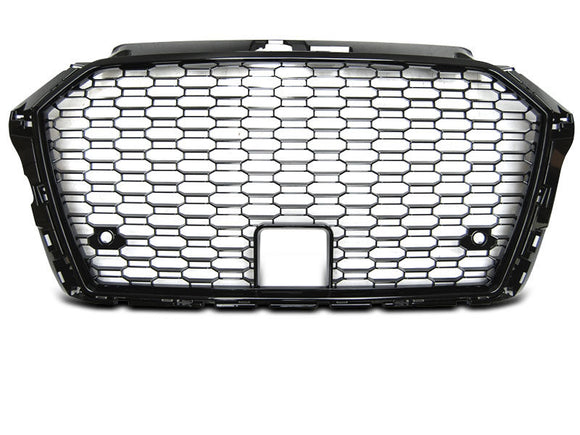 Exon RS3 Stealth Style Black Honeycomb Grille w/o Rings for Audi A3/S3 (8V) FL (Facelift) 2017-2020 - MODE Auto Concepts