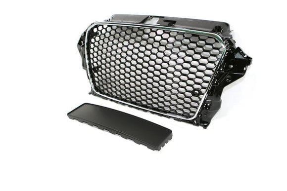 Exon RS3 Stealth Style Black Honeycomb Grille w/o Rings for Audi A3/S3 (8V) PFL 2014-2016